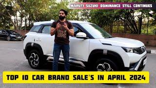 Top 10 Car Brand Sale's in April 2024 | Mahindra, Tata Sale increase | Toyota,Kia sale down |