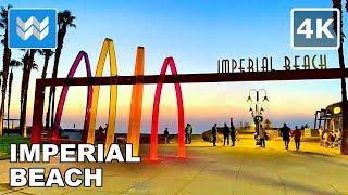 [4K] Sunset at Imperial Beach Pier in San Diego, California USA - Walking Tour  Binaural Sound