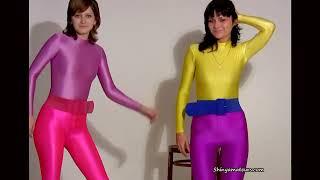 Masha - Russian Beauty in Shiny Pink Spandex w/ friend!