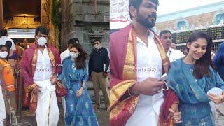 Telugu Tamil Heroine Nayanthara With Vignesh Shivan in Tirumala