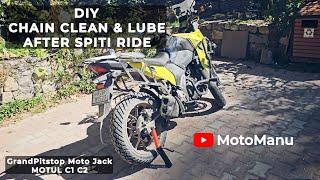 How To Clean & Lubricate Motorcycle (Bike) Chain & Sprocket | Suzuki V-Strom SX 250 | Motul C1 C2