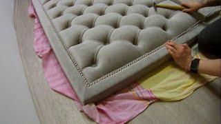 Изголовье с каретной стяжкой в мягкой раме / Headboard in a soft frame diamond tufted pattern.