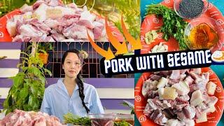 Pork with sesame seeds recipe || Phak-Ok pen Nempo || TIL pork