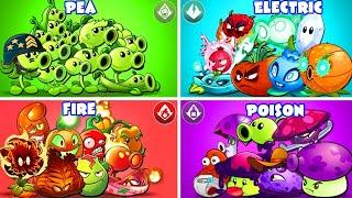 PvZ2 - All Plants PEA x ELECTRIC x FIRE x POISON Battlez - Who Will WIn ?