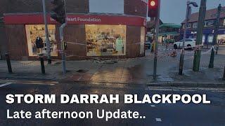 Storm Darragh Late Afternoon Update from Blackpool North West as Shops suffer Damage.