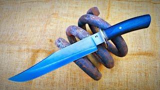 From an old rusty spring into a sharp knife. Making a Bowie knife
