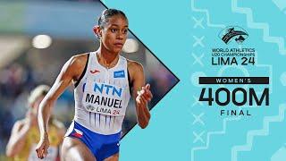 's Manuel rules the women's 400m final in Lima | World Athletics U20 Championships Lima 2024