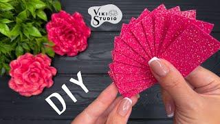 DIY Glitter Foamiran Rose Tutorial | Easy Glitter Foam Flower Craft