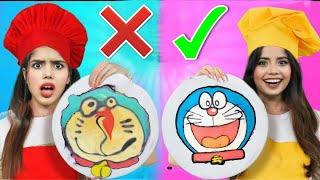 Pancake Art Challenge Who Draws it better  Doraemon / Unicorn / Pizza Pancakes 