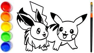 How to draw Pokemon Characters | Pikachu and Eevee Drawing | Pikachu, Eevee