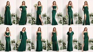 Satin, style, and sophistication: Hunter Green Bridesmaid Dresses.