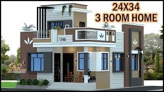 3 Room Ka Latest Home Design With Vastu | 24x34  South Facing 3D Home Design | Gopal Architecture