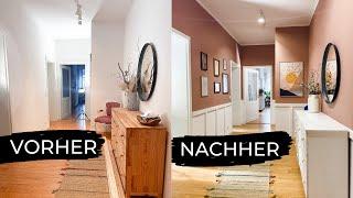 EXTREME FLUR MAKEOVER! | Flur gemütlich gestalten und dekorieren | DIY Holzpaneel  - Wände streichen