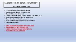 SGHS FOODS Garrett County Health Department Kitchen Inspection