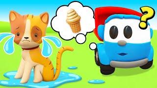 The kitten needs help! Leo the Truck & the fridge-car. Full episodes of funny cartoons for kids.