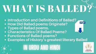 what is Ballad in English literature | Types | Characteristics | structure | functions| Examples.