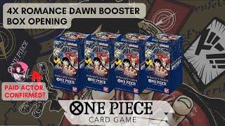 [One Piece TCG] 4x Romance Dawn OP-01 Booster box opening. Unbelievable pulls. Paid Actor confirmed?