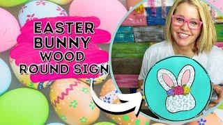 Easter Bunny Head on Wood Round Sign