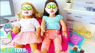 AG Dolls Sleepover Party with Beauty Spa in the Dollhouse! Play Toys!