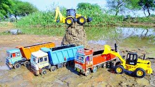 JCB 3dx Loading Mud in Dumper ? Tata Tipper Accident Pulling Out Tata Truck Ashok Leyland ? CS Toy