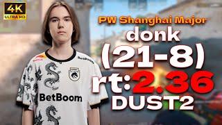 donk (21-8) rt:2.46 vs B8 l PW Shanghai Major 2024 Europe RMR B l (dust2) | #cs2 #pov