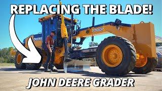 Replacing the BLADE on a Motor Grader | John Deere 770GP