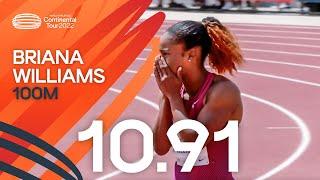 Briana Williams shocks with windy 10.91 at USATF Golden Games | Continental Tour Gold