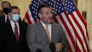 Sen. Ted Cruz responds to reporter who asked if he'd put on a mask at news conference.