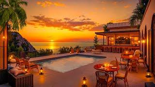 Gentle Jazz Melody w/ Relaxing Ocean Waves - Seaside Jazz Atmosphere at Sunset Villa Ambience