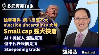 【多元資產Talk】槍擊事件  債市反應不大 election uncertainty 大降｜Small cap 強大挾倉｜納指、比特幣關係脫鉤？Trump贏=沽債？AI＋機械人 焦點見頂