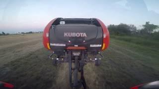 Baling hay in the evening with Kubota BV4160 Premium