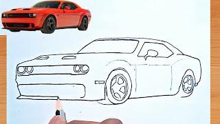 How to Draw a Dodge Challenger | Easy Sports Car Drawing Step-by-Step Tutorial