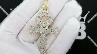 Ankh Cross Cluster Prong Real Diamond Pendant 3.51cttw 10K Yellow Gold | Iced Out Jewelry