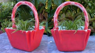 Shaped Of Basket Flower / It's So Great Ideas For Gardening Pot Making / Cement Craft Ideas