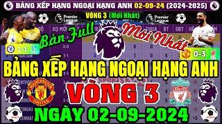 Bảng Xếp Hạng Ngoại Hạng Anh 2024/2025 Mới Nhất - Vòng 3, Ngày 2/9/2024 | Liverpool Top 3, M.C Top 1