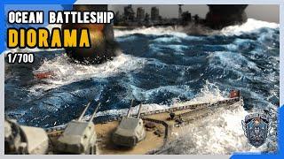 Huge Battleship Ocean Diorama / KMS Bismarck vs HMS Hood in 1/700