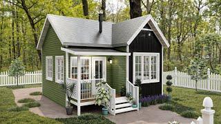  Cozy 19'x21' (6x6.5m) Small House Design with Charming Front & Back Porch | Smart Floor Plan 