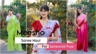 Meesho Saree Haul | Saree for Saraswati Puja 2024 & wedding season | Charchita Sarma #meeshohaul