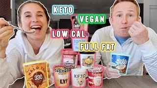 HEALTHY ICE CREAM Taste Test & Review | Trying Vegan, Keto, Low Calorie, Full Fat, Ice Cream!