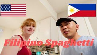 My American Girlfriend Cooks Filipino Spaghetti! (JOLLIBEE!)| Filipino x American Couple 