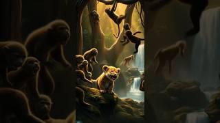 Jungle Mayhem: A Lion Cub’s Wild Encounter with Monkeys!  #shorts #aiexploration #animals