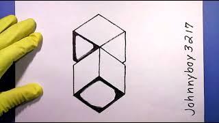 how to draw an Impossible Complex Cube  Optical Illusion Cubes #4 Diamond Objects Rubik's Shapes