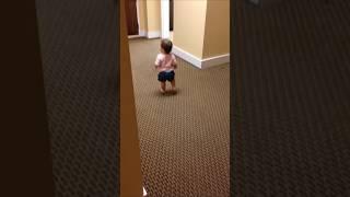 Baby runs into wall learning to walk