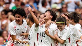 Japan's Aoba Fujino scores with curling shot from free kick vs. Spain | Paris Olympics | NBC Sports