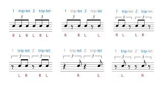 8th note triplet rhythms with counting and sticking for drums 