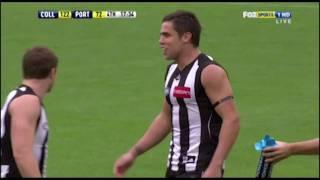 Simon Buckley kicking his first goal in the black and white