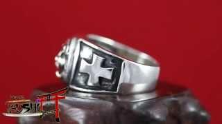 925 Sterling Silver Antique Masonic Ring "Knights Templar Lion Head and Iron Cross"