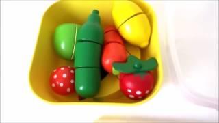 Wooden toy velcro cutting fruit cooking playset