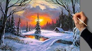 Acrylic Landscape Painting - Winter Dawn / Easy Art / Зимний пейзаж акрилом. Урок рисования Живопись