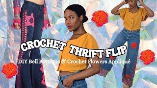 I thrifted BASIC jeans and turned them into CROCHET BELL BOTTOMS | thrift flip diaries